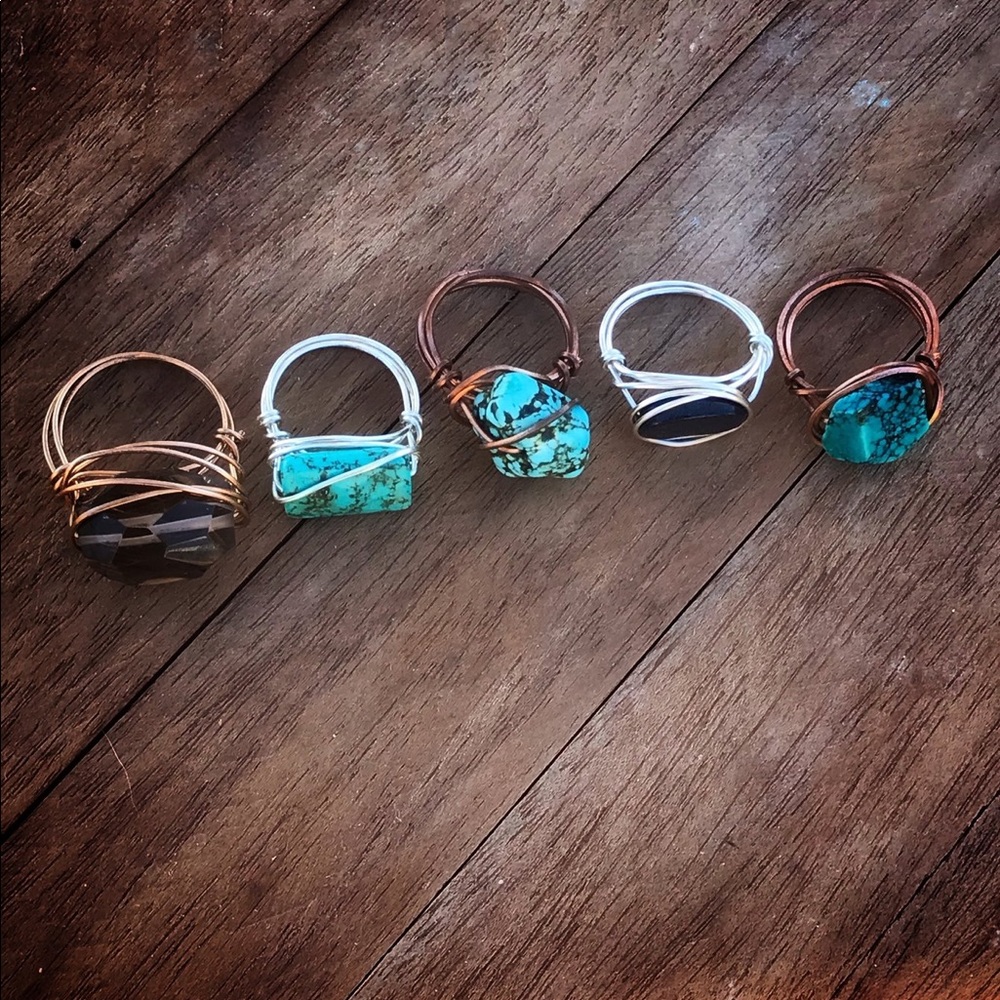 STATEMENT BOHEMIAN FLAT STONE WIRED RING- SILVER - Picture 7 of 13